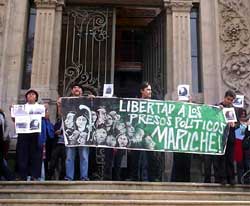 Manifestación de apoyo a los presos mapuches en huelga de hambre