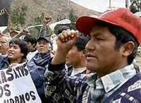 Streikende Bergarbeiter des Unternehmens Yanacochy